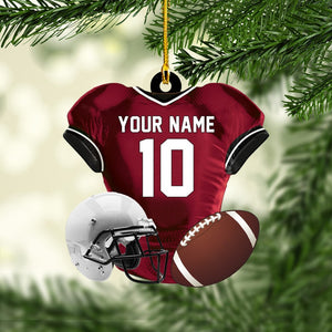 Personalized Name American Football Uniform Ornament, Football Helmet And Ball, Custom Name Ornament, Christmas Ornament, Xmas Gift