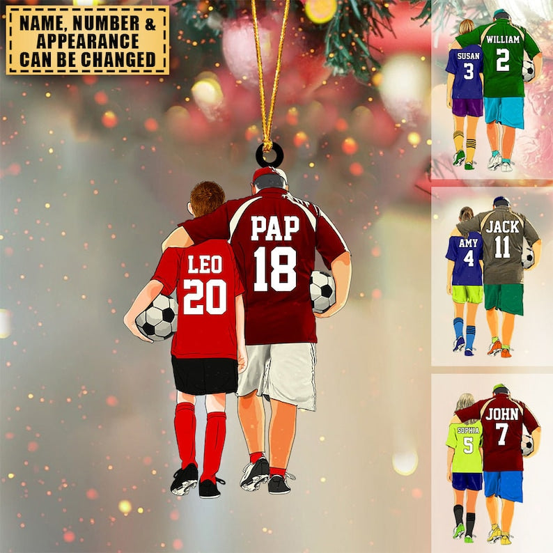 Personalized Soccer Dad And Son Daughter Ornament, Soccer Player Ornament, Custom Soccer Ornament, Soccer Keepsake, Soccer Acrylic Ornament