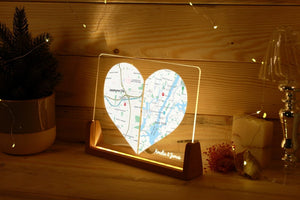 Custom Two Location Heart Night Light - Engaged Gift for Her - Long Distance Relationship Gift - Anniversary Gift for Her - Personalized Map