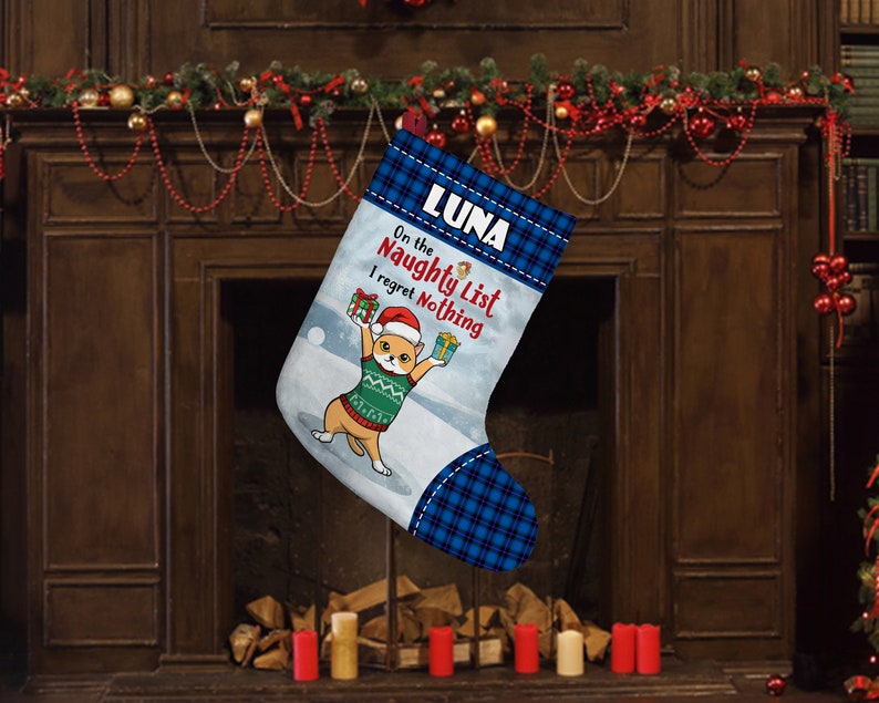 Have A Lovely Christmas With Cat - Cat Christmas Costumes - Personalized Christmas Stocking,Custom Cat Christmas Stocking,Gift for Cat Lover