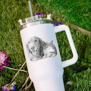 Custom Dog Photo Tumbler, Personalized Christmas Gifts for Dog Mom, Engrave Your Photo on 40oz Tumbler With Handle