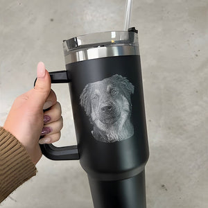 Custom Dog Photo Tumbler, Personalized Christmas Gifts for Dog Mom, Engrave Your Photo on 40oz Tumbler With Handle