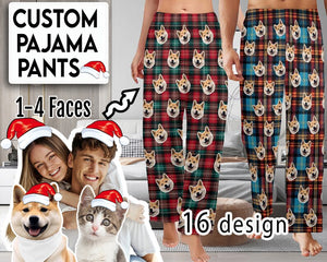 Custom Photo Pajama Pants,Personalized Dog Pajamas for Men Women,Custom Pet Cat Face Pajama Pants,Christmas Pajama,Couple Gift for Him Her