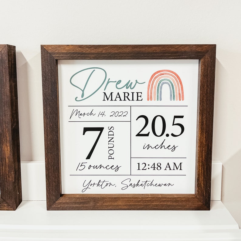 Custom Birth Statistics Wood Sign, Custom Nursery Sign, Baby Name Sign, Baby Shower Gift, Personalized Name Sign, Birth Stat Framed Sign