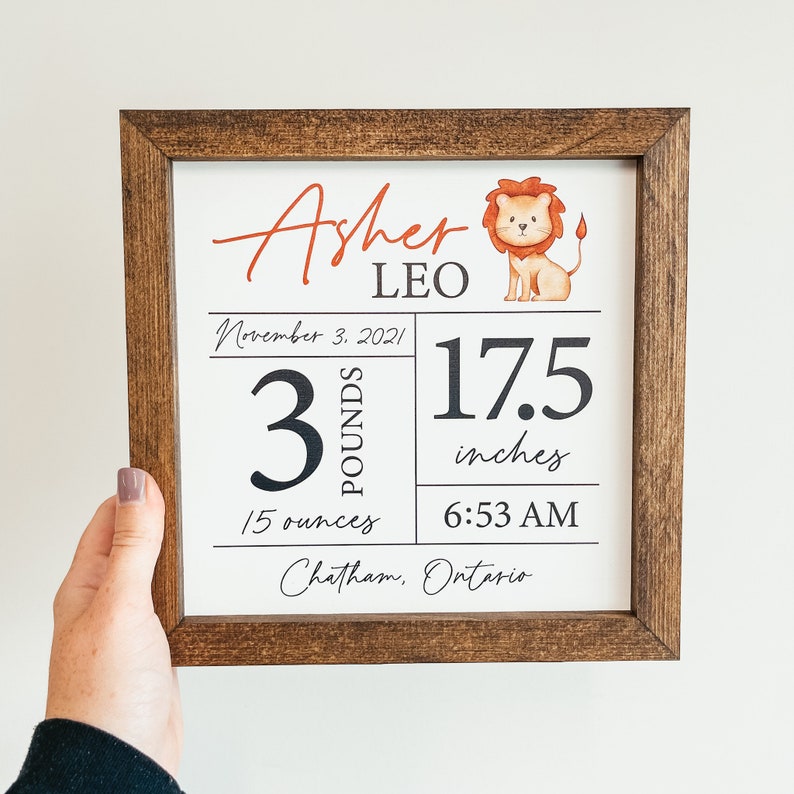 Custom Birth Statistics Wood Sign, Custom Nursery Sign, Baby Name Sign, Baby Shower Gift, Personalized Name Sign, Birth Stat Framed Sign