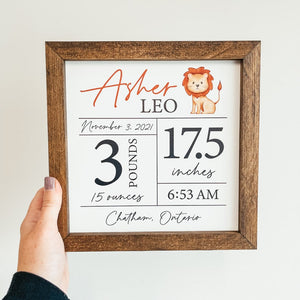 Custom Birth Statistics Wood Sign, Custom Nursery Sign, Baby Name Sign, Baby Shower Gift, Personalized Name Sign, Birth Stat Framed Sign