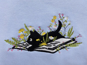 Embroidered Cute Cat Lying On Book With Flower Sweatshirt | Flower With Cat Embroidered Hoodie | Book Lover T-Shirt | Crew Neck Sweatshirt il_794xN.5421257214_tn3r.jpg
