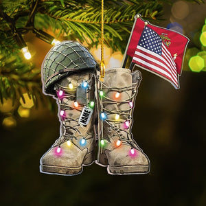 Personalized Marine Military Boots Ornament, Acrylic 2D Ornament, Marine Military Gift, Veteran Gold Boots Ornament, Marine US Gift