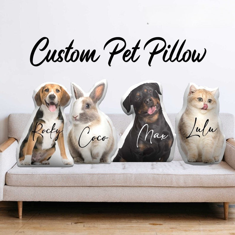 Customized Pet Pillow with Name, Custom Pet Pillow Dog Throw Pillow, 3D Custom Dog Cat Photo Pillow, Cat Dog Memorial Gifts
