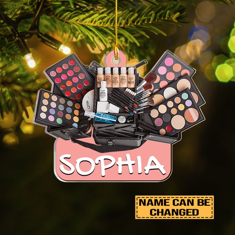Custom Name Makeup Box Shape Ornament, Acrylic 2D Ornament, Girl Makeup Artist Christmas Ornament, Makeup Stylist Ornament, Makeup Ornament