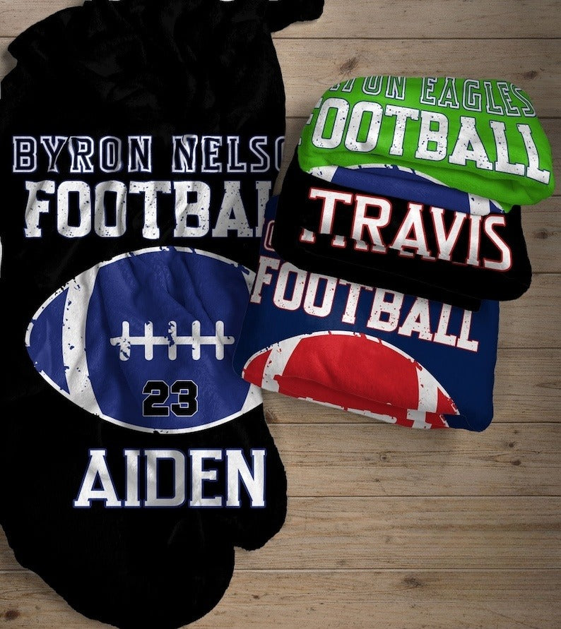Personalized Football Name Blanket, Custom Gift Idea for Football Player, Minky or Sherpa Football Blanket, Blanket for Boys