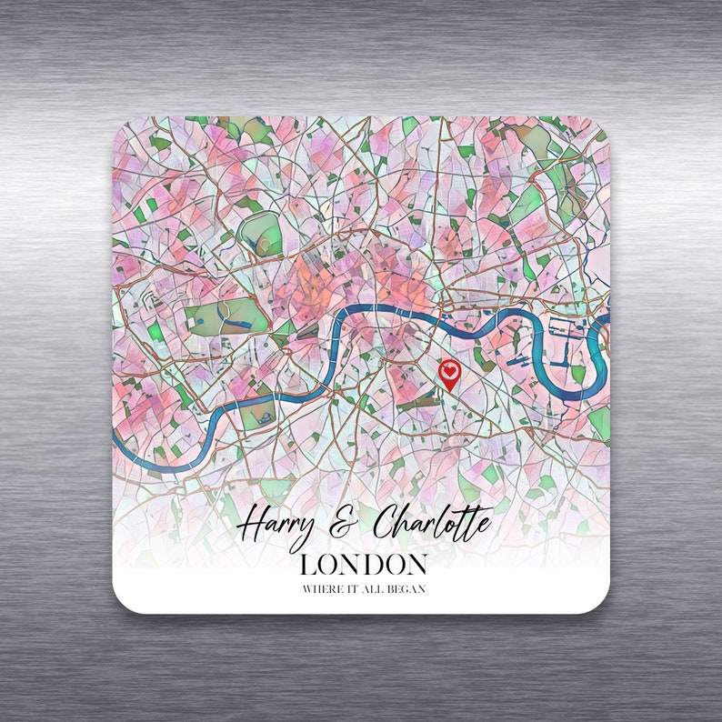 Personalised Map Fridge Magnet | Custom Where it all Began City Map | Wedding, Anniversary, Valentines, Christmas Gift for her / him
