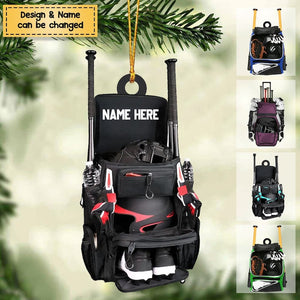 Personalized Baseball Bag Ornament, Baseball Player Gear Acrylic Ornament, Baseball Custom Name Keepsake, Baseball Christmas Ornament