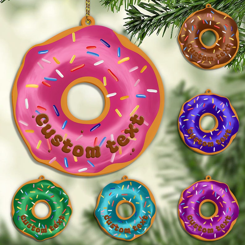 Personalized Donut Ornament, Gift for Children, Christmas Ornament, Gift for Daughter, Christmas 2D Flat Ornaments, Donut Christmas Ornament