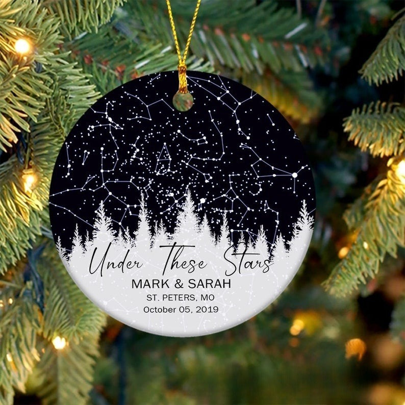 Personalized Star Map Ornament, The Night We Met Ornament, Couple Anniversary Ornament, Night Sky By Date Christmas Ornaments