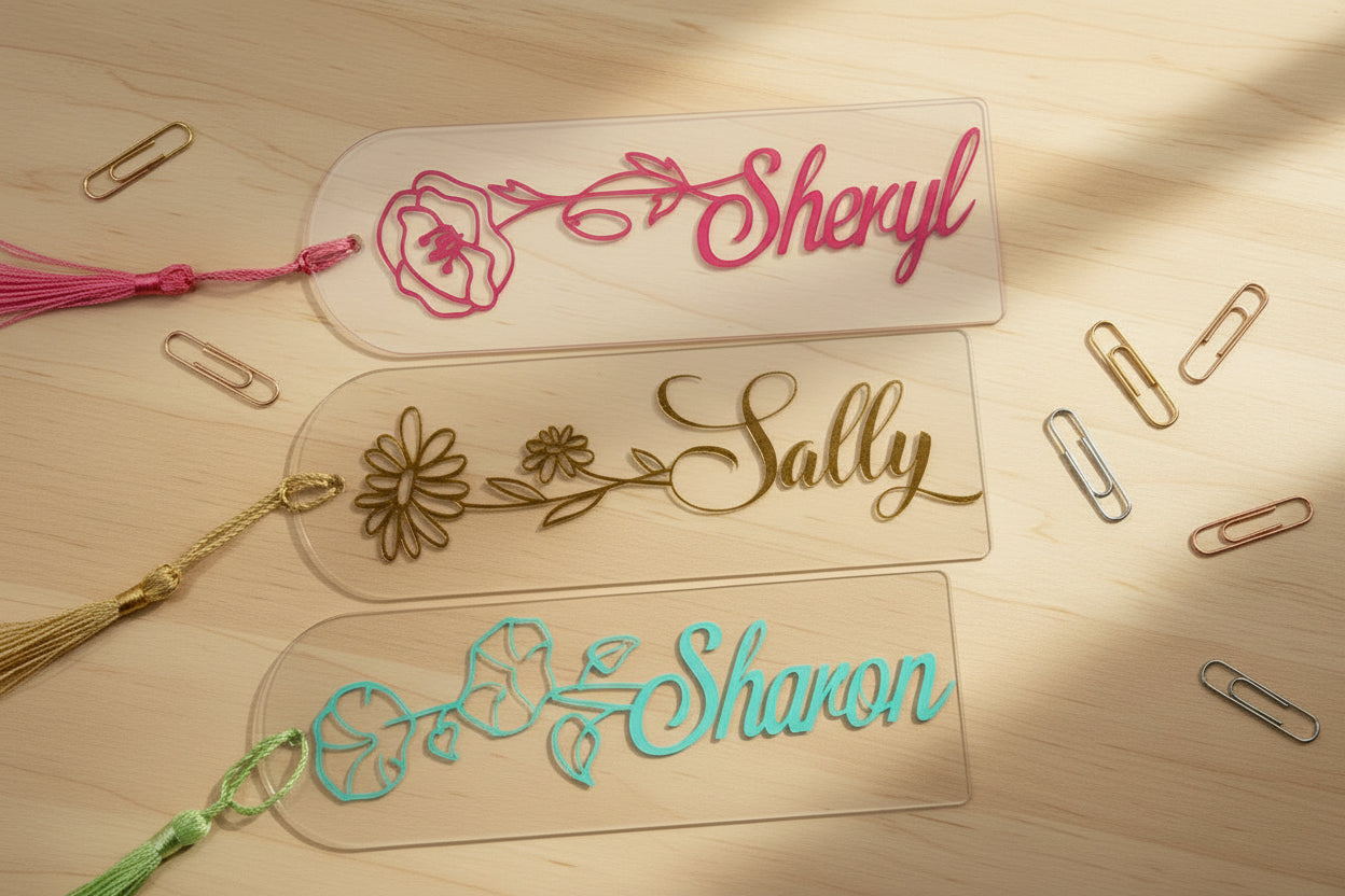 Custom Birth Month Flower Bookmark, Personalized Acrylic Floral Bookmark, Name Bookmark with Tassel