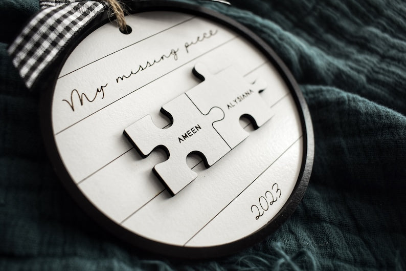 My Missing Piece Custom Engraved Couples Christmas Ornament Gift | Keepsake Puzzle Ornament | Sentimental Gift for Significant Other