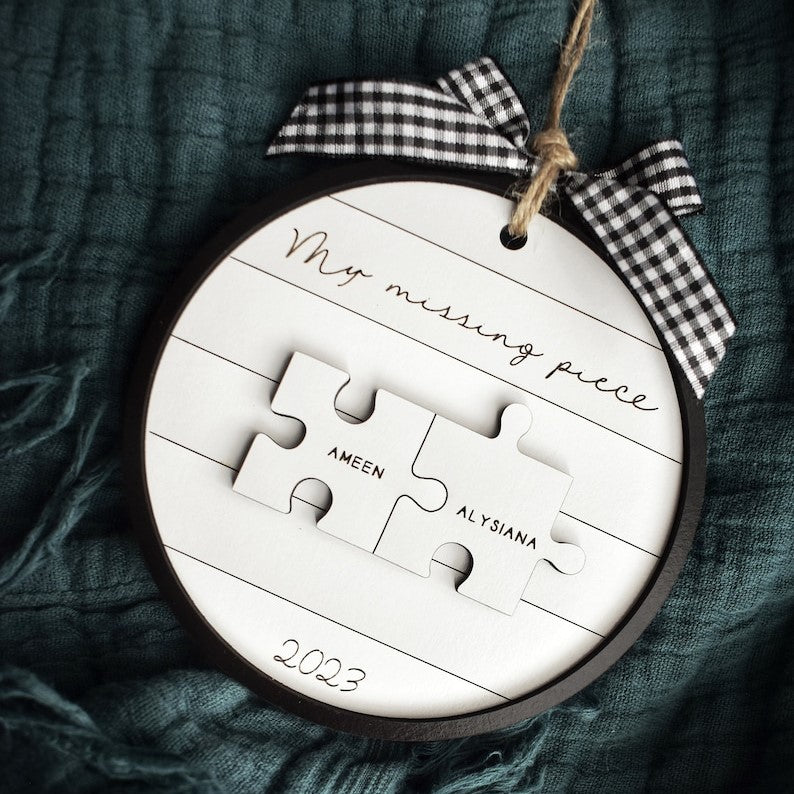 My Missing Piece Custom Engraved Couples Christmas Ornament Gift | Keepsake Puzzle Ornament | Sentimental Gift for Significant Other