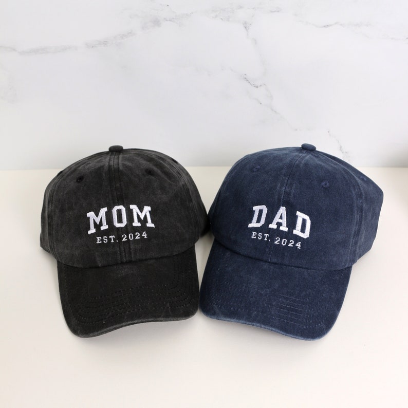 Custom Embroidered Hat, Personalized Date, Matching Vintage Baseball Hat, Gift For New Dad Mom, Pregnancy Announcement, Mothers day gift
