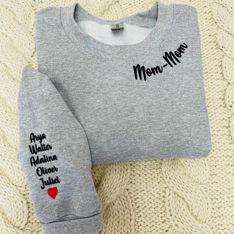 Personalized Embroidered Mama Shirt with Kids Name