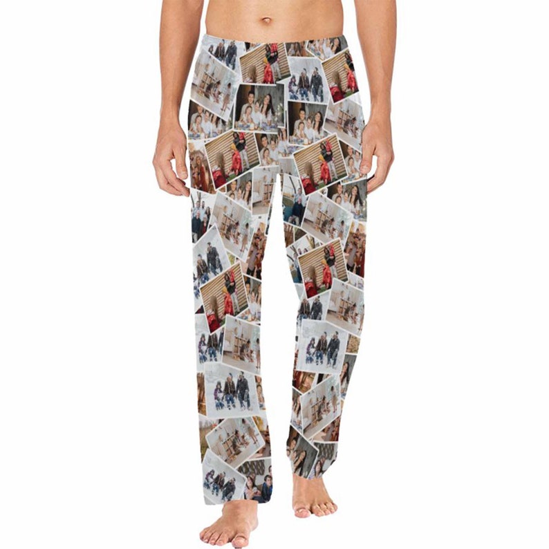 Customized Pajama Pants with Photo,Collage Photo Pants,Pictures Printed Pajama,Men's Pajama Bottoms,Gift for him,Birthday Day gift