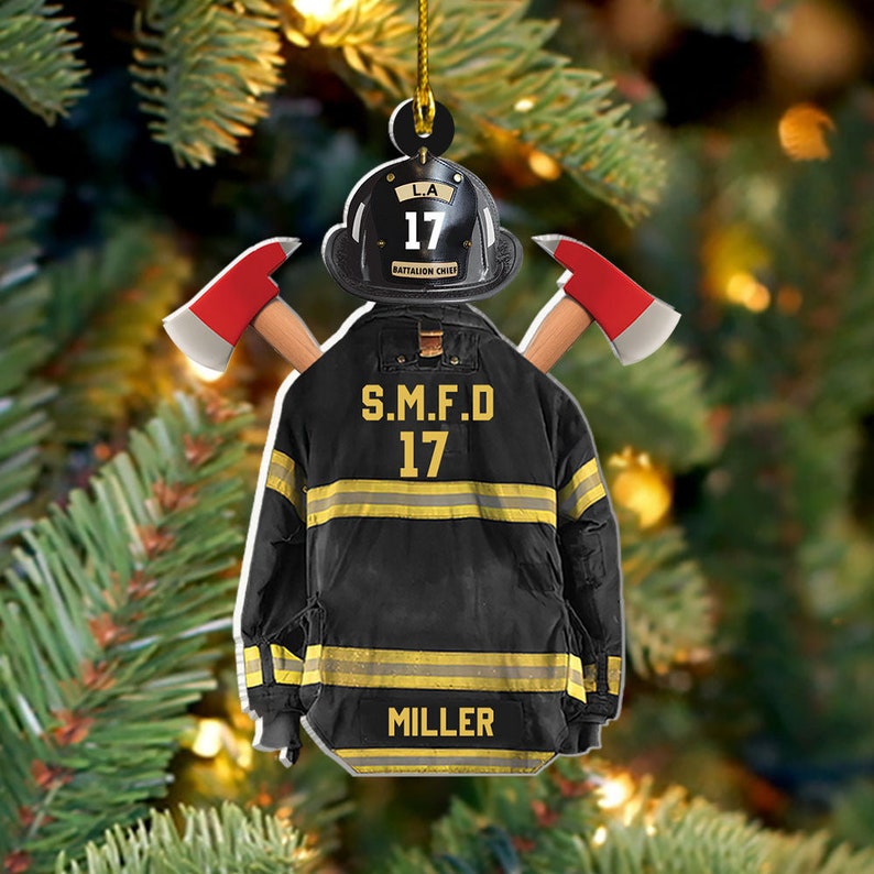Personalized Firefighter Uniform Acrylic Ornament, Proud Firefighter Ornament, Firefighter Acrylic Ornament, Firefighter Keepsake Gift