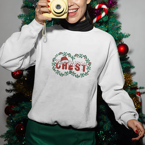 Chest Nuts Matching Couple Embroidered Sweatshirt, Merry Christmas Crewneck Holiday Embroidery Pullover His and Hers Couple Sweater