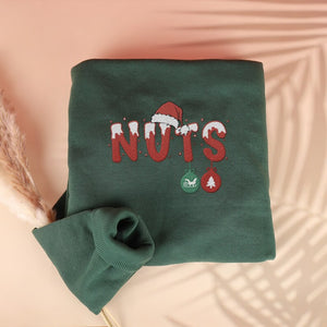 Chest Nuts Matching Couple Embroidered Sweatshirt, Merry Christmas Crewneck Holiday Embroidery Pullover His and Hers Couple Sweater