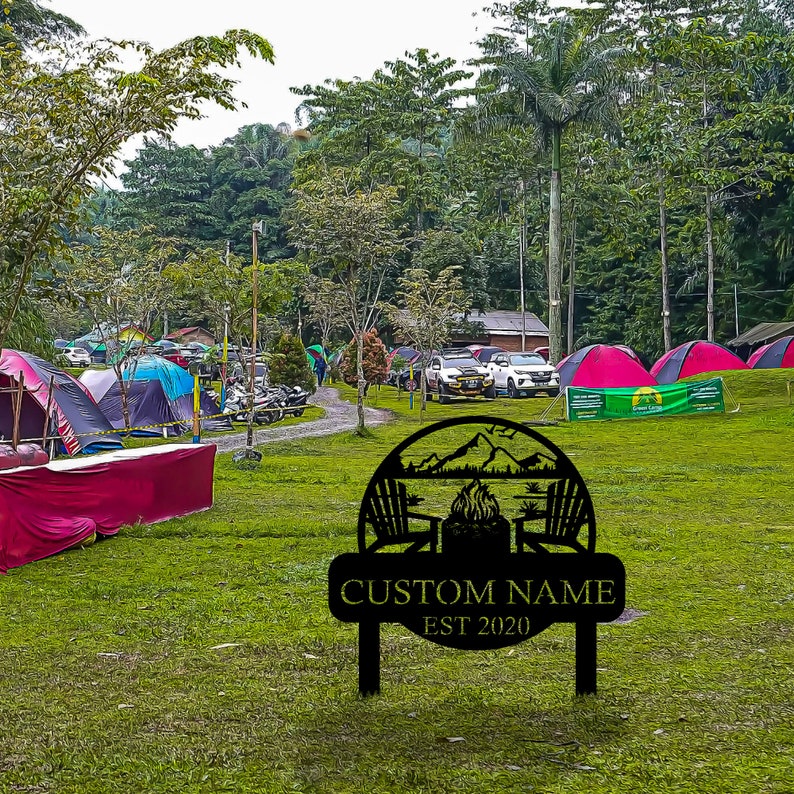 Custom Metal Campfire Sign with Stakes, Personalized Cabin Sign, Camp Decor, Outdoor Life Lovers Gift, Camp Name Sign, Farmhouse Decor, Gift