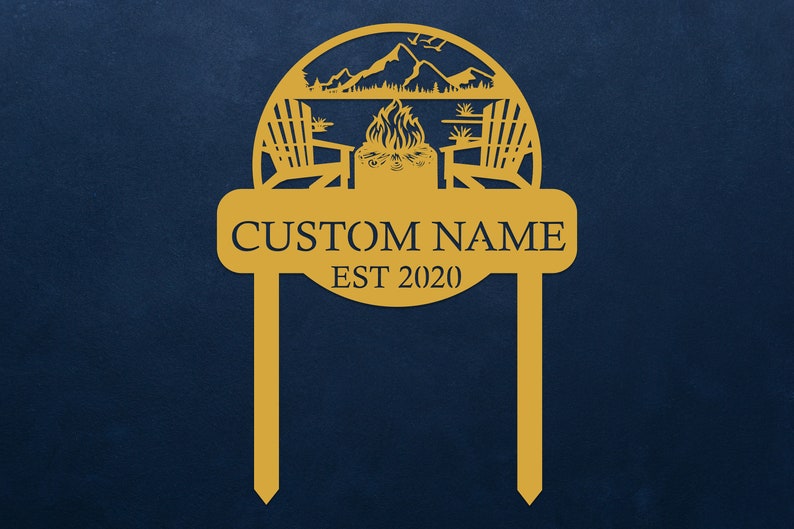 Custom Metal Campfire Sign with Stakes, Personalized Cabin Sign, Camp Decor, Outdoor Life Lovers Gift, Camp Name Sign, Farmhouse Decor, Gift