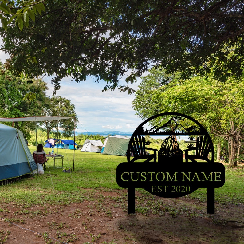 Custom Metal Campfire Sign with Stakes, Personalized Cabin Sign, Camp Decor, Outdoor Life Lovers Gift, Camp Name Sign, Farmhouse Decor, Gift