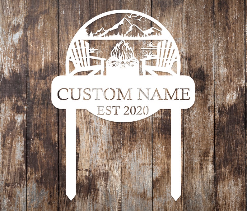 Custom Metal Campfire Sign with Stakes, Personalized Cabin Sign, Camp Decor, Outdoor Life Lovers Gift, Camp Name Sign, Farmhouse Decor, Gift