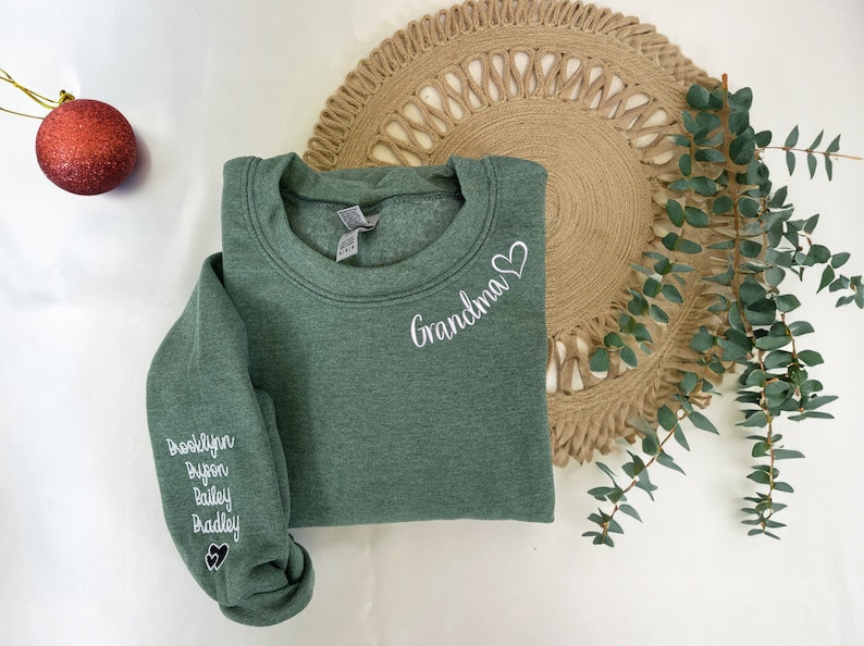 Personalized Embroidered Grandma Shirt with Grandkids