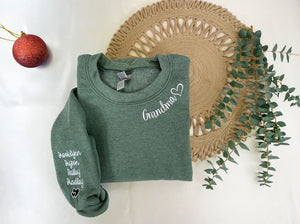 Personalized Embroidered Grandma Shirt with Grandkids Names on Sleeve, Personalized Minimalist Gift Grandma Sweatshirt or New Grandma Hoodie