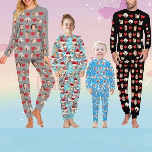 Custom Face Pajama Set Personalized Dog Photo Pajamas Men Women Boys Girls Long Pajamas Bridal Party Pj Gift for Family Lover Christmas