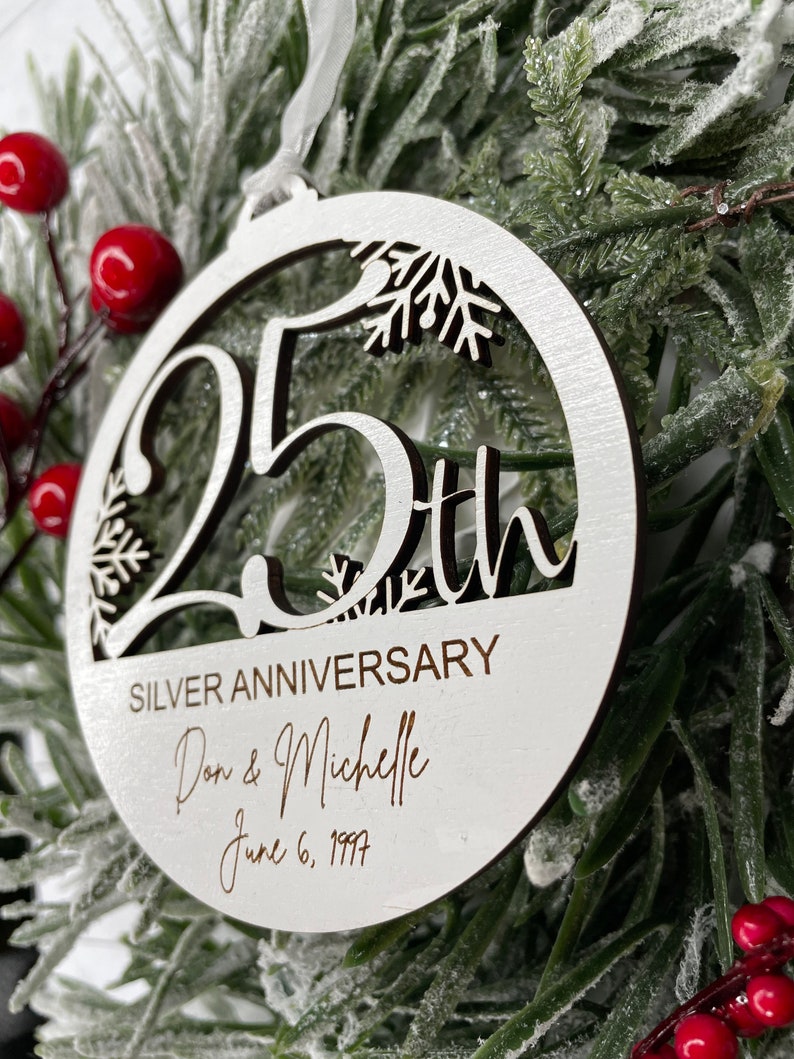 25th Anniversary Personalized Wooden Christmas Ornament, Wedding Anniversary Gift, Anniversary Party Gift, Custom 25th Anniversary