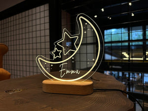 Personalized Acrylic Night Light, Moon & Stars Night Light, Kids Bedroom Decor, Kids Birthday Gift, Nursery Kids Room Decor-Christmas Gift