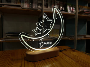 Personalized Acrylic Night Light, Moon & Stars Night Light, Kids Bedroom Decor, Kids Birthday Gift, Nursery Kids Room Decor-Christmas Gift