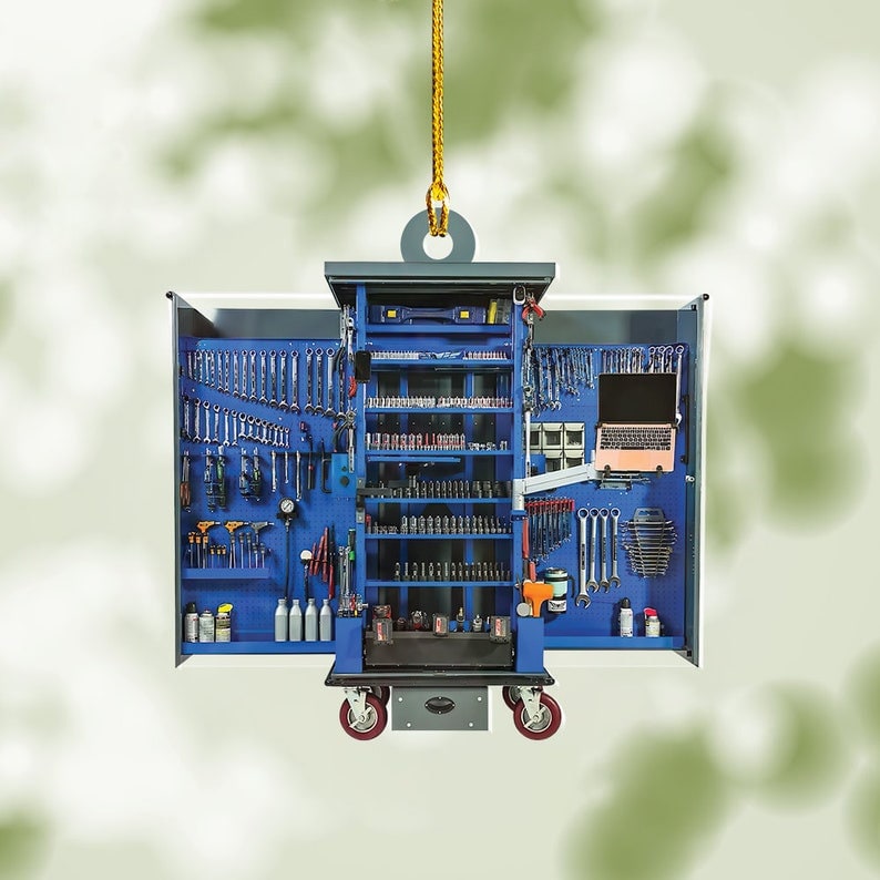 Mechanic Tool Box Hanging Ornament, Christmas Tree Mechanic Repair Shop Decor Tools Garage Ornament, Workshop Christmas Decor Mechanic Gift