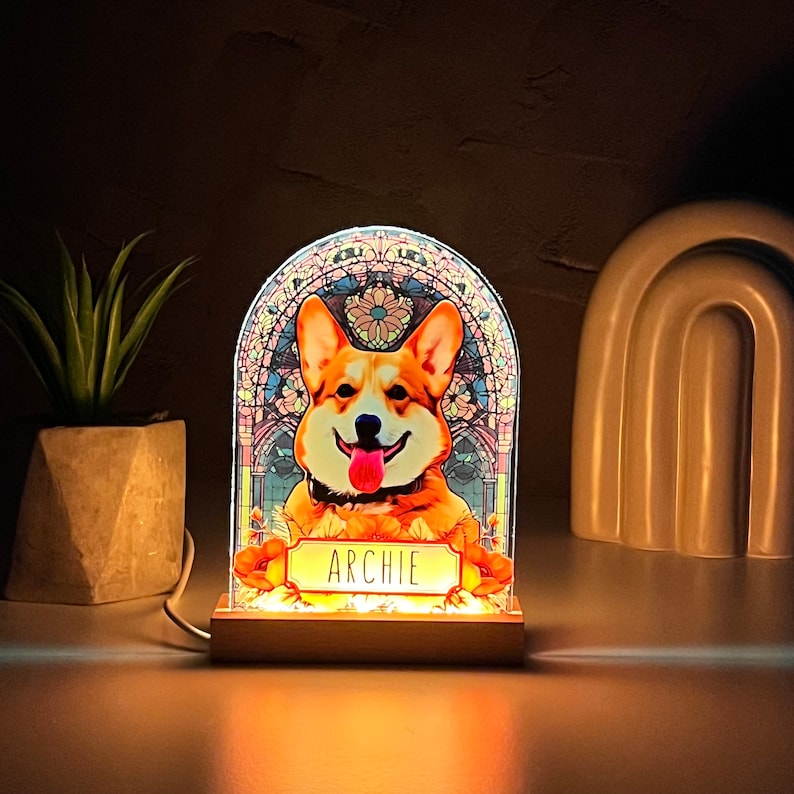 Pet Memorial Custom Acrylic Stained Glass Night Light, Personalized Bedroom LED Decor Sign, Light up Sign, Gift for Pets