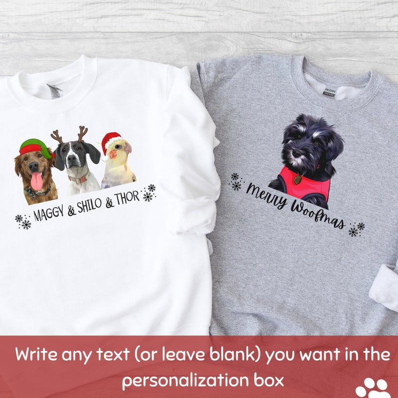 Personalized Pet Sweater Using Pet Photo And Name Custom Hand Drawn Dog Face Christmas Sweatshirt Custom Cat Pullover Dog Crewneck Hoodie