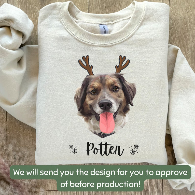 Personalized Pet Sweater Using Pet Photo And Name Custom Hand Drawn Dog Face Christmas Sweatshirt Custom Cat Pullover Dog Crewneck Hoodie