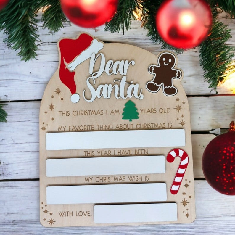 Dear Santa Dry Erase Personalized Christmas Sign, Christmas Eve Gift, Milestone Photo Prop for Children, Kids, Baby's First Christmas