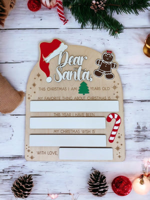 Dear Santa Dry Erase Personalized Christmas Sign, Christmas Eve Gift, Milestone Photo Prop for Children, Kids, Baby's First Christmas
