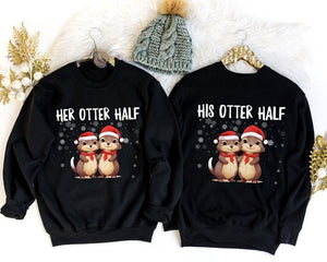 Couples Christmas Sweaters, Couple Christmas Pajamas Couple Sweatshirts Otter Puns Matching Christmas Shirts Funny Ugly Sweater Party Tees