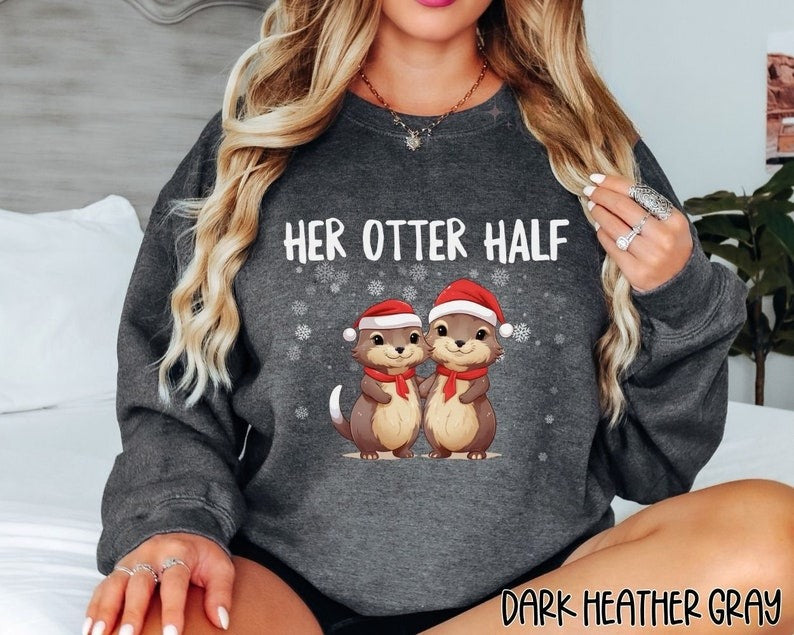 Couples Christmas Sweaters, Couple Christmas Pajamas Couple Sweatshirts Otter Puns Matching Christmas Shirts Funny Ugly Sweater Party Tees