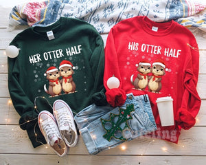 Couples Christmas Sweaters, Couple Christmas Pajamas Couple Sweatshirts Otter Puns Matching Christmas Shirts Funny Ugly Sweater Party Tees
