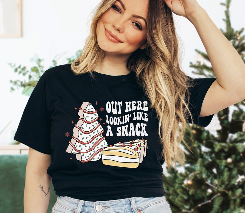 Christmas Tree Cake Funny Matching Couples Christmas Shirts, Couples Christmas Pajamas, Christmas Couple, Out Here Lookin Like a Snack Tees
