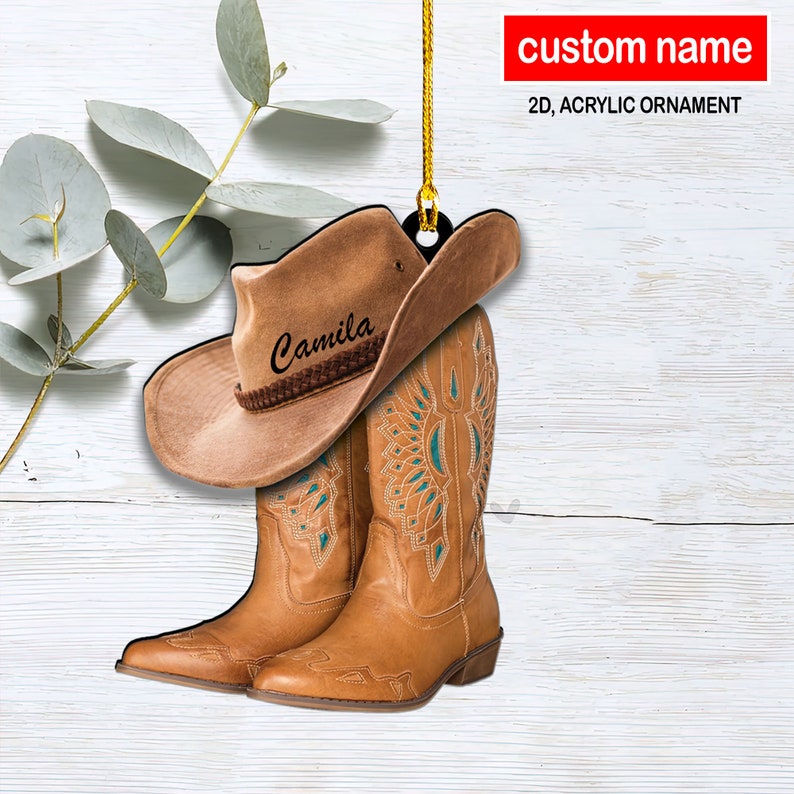 Cowboy Boots And Hat Personalized Ornament, 2D Acrylic Christmas Ornament, Cowboy Cowgirl Gift, Horse Lover Ornament