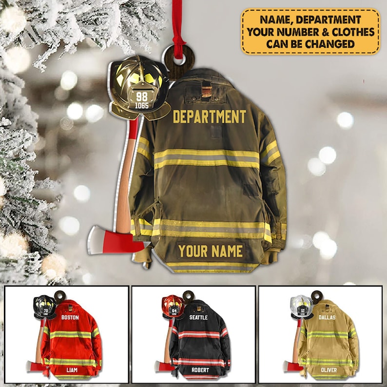 Personalized Firefighter Uniform Christmas Ornament, Custom Gift For Firefighter Fireman, Firefighter Vest Armor Hanging Acrylic Ornament